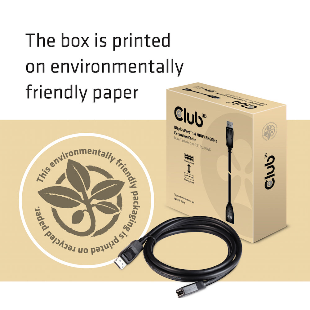 CLUB3D Club 3D DisplayPort Verlängerung DP 1.4 8K 60 Hz – 2 m – für Geräte mit DisplayPort-Anschluss