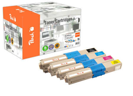Peach Toner-Multipack – BK/C/M/Y, schwarz 1500, C/M/Y 4500 Seiten – für OKI C332DN/C332DNw/MC363DN und andere