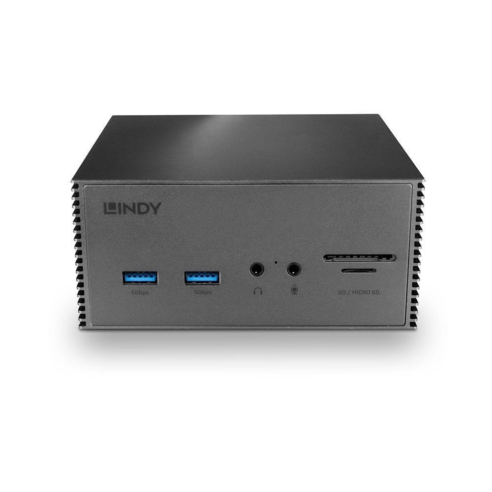 Lindy 43378 Dockingstation – USB-C, 1× DP, 2× HDMI, 5× USB-A, Fast Ethernet, SD/microSD, 3,5 mm Audio