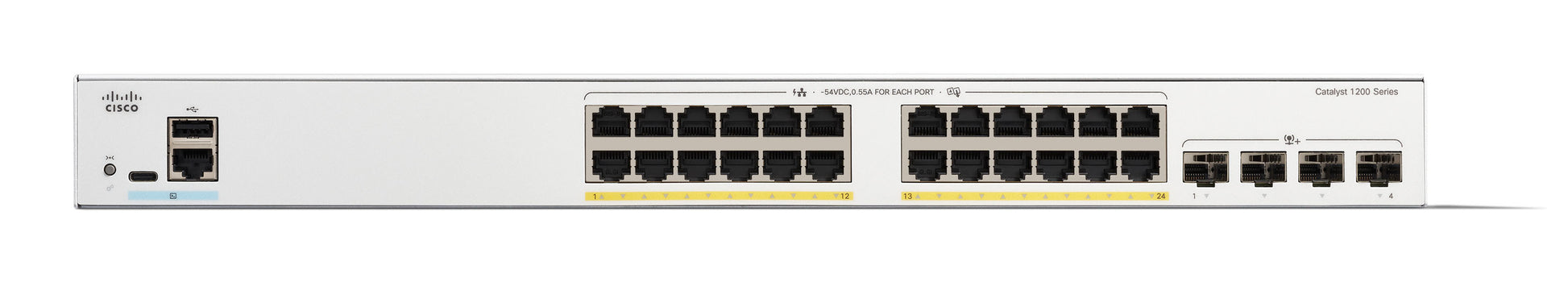 Cisco C1200-24FP-4X-RF – Managed Switch – 24×GbE, 4×SFP, L2+/L3, PoE, 19" Rack