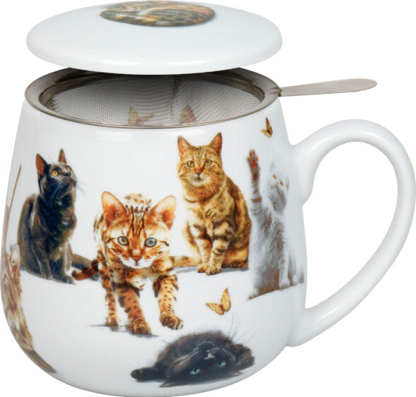 Könitz Porzellan Könitz Teetasse Tea for You Samtpfoten – 400 ml, Ø 8,1 cm, H 9,1 cm, Porzellan, mit Deckel, spülmaschinenfest