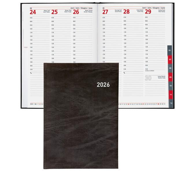 Biella Registra 7 plus Agenda – 1 Woche/2 Seiten, gebunden, 17,2 × 24,0 cm, 2026, schwarz, FSC