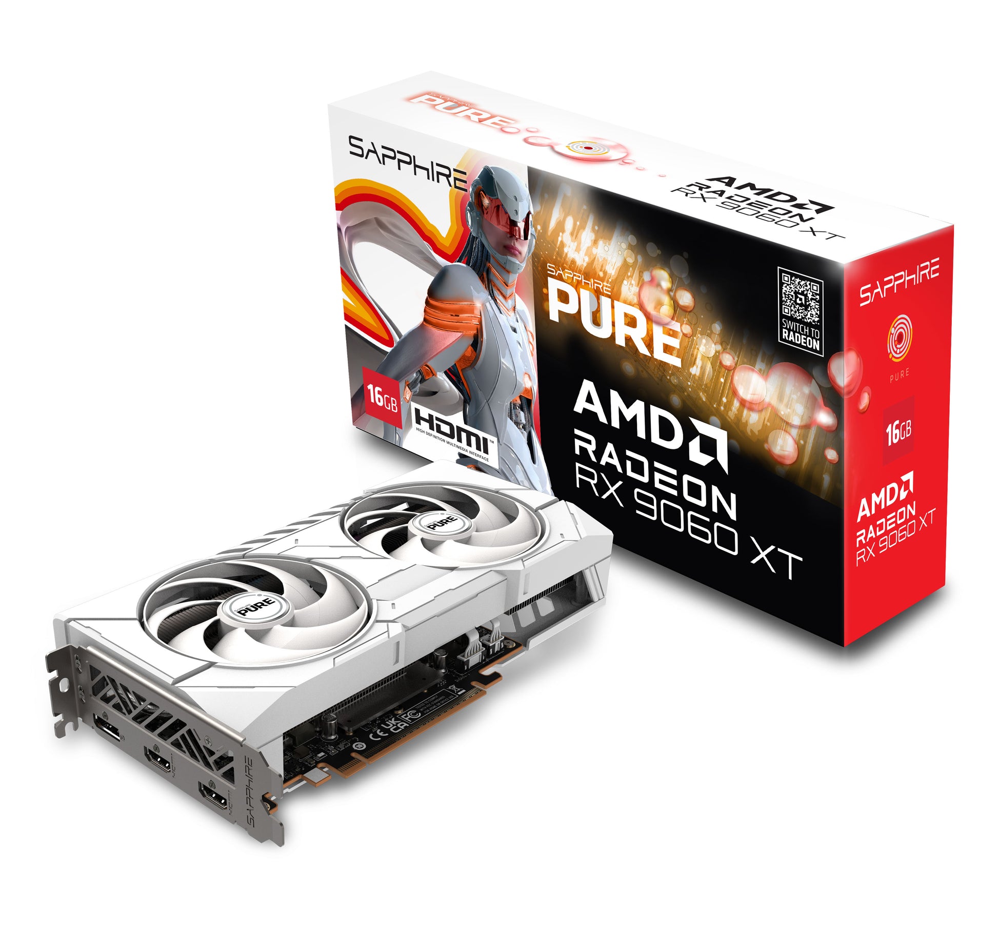 Sapphire Radeon RX 9060 XT – 16 GB GDDR6, PCIe 5.0, 2× HDMI, 1× DisplayPort