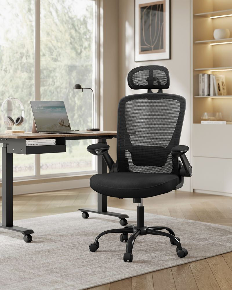 Songmics Bürostuhl – Gesamthöhe 130 cm, Netzrücken, Schwarz