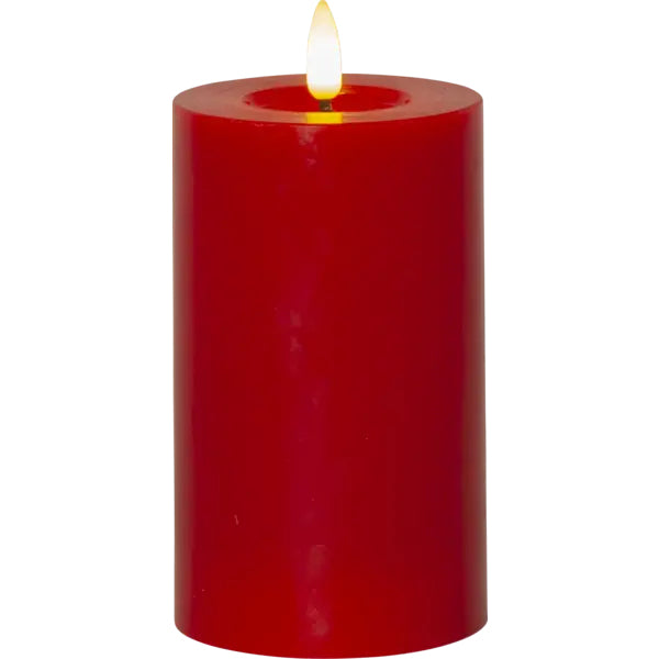 Star Trading LED-Säulenkerze Flamme Flow – Ø 7,5 × 15 cm, 0,01 W, warmweiss, rot, batteriebetrieben, Timer
