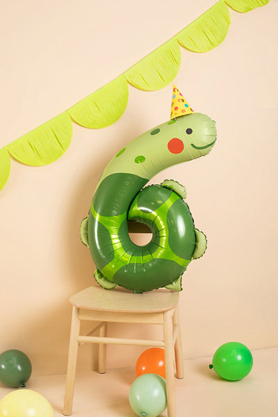 PartyDeco Folienballon Zahl 6 Schildkröte – Grün – 75 × 96 cm – Folie – 1 Stk