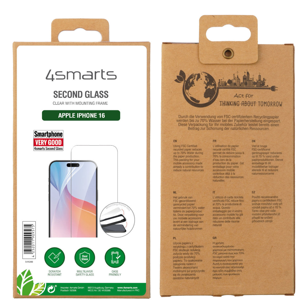 4smarts Displayschutz (Panzerglas), Case Friendly – für iPhone 16 – mit Applikator