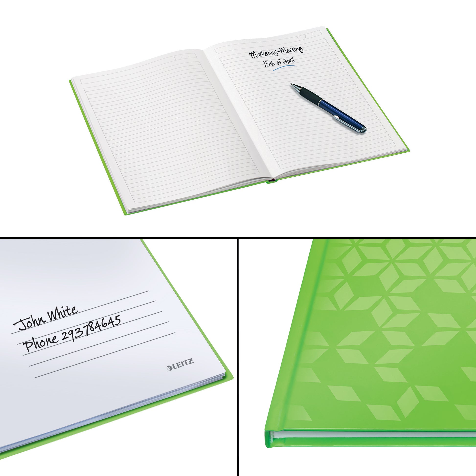 Leitz Notizbuch, A5, liniert, Fadenheftung, Karton, 160 Seiten, 90 g/m² – grün