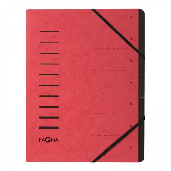 Pagna Fächermappe A4 – 7 Fächer, Gummiband, Karton, Rot