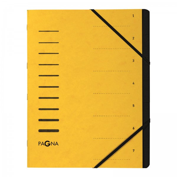 Pagna Fächermappe A4 – 7 Fächer, Gummiband, Karton, Gelb