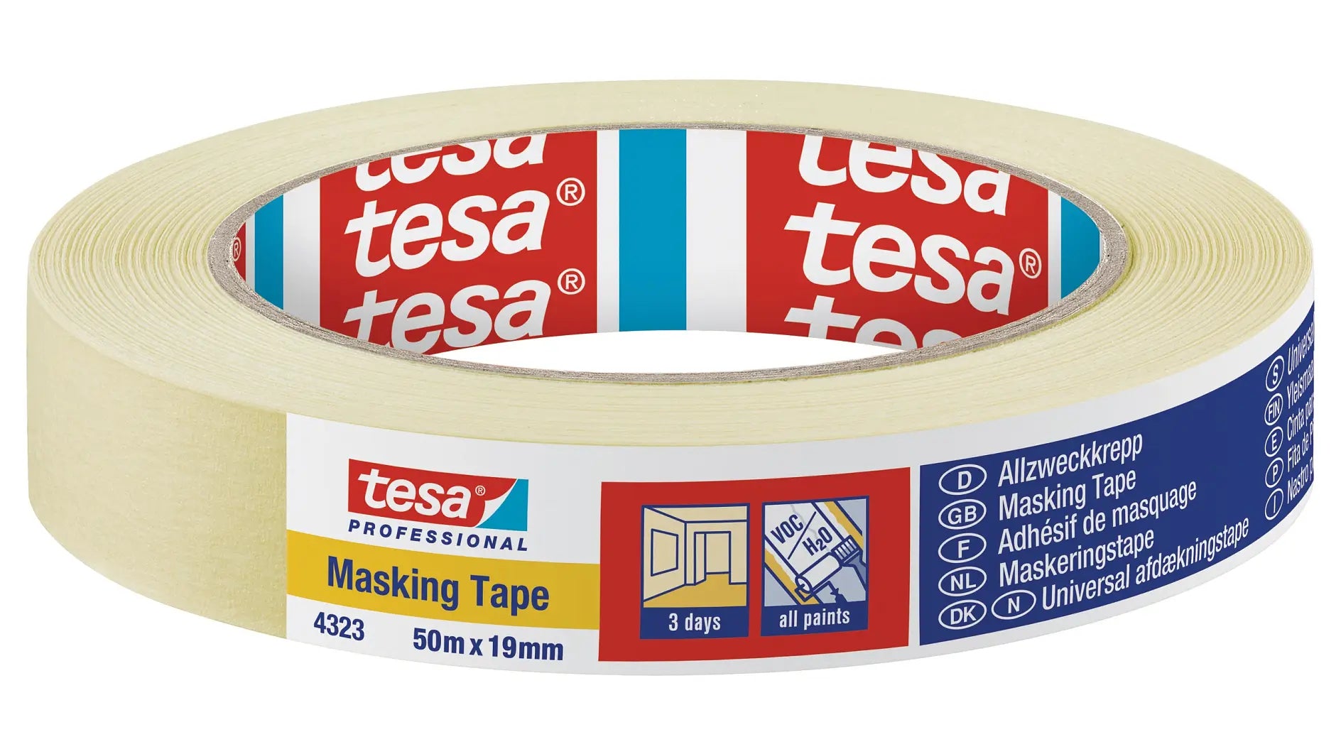 TESA Malerband 4323 Basic, beige – 15 mm × 50 m, innen
