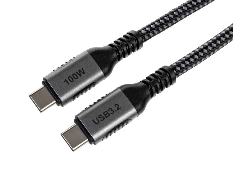 ONIT USB-C auf USB-C Kabel – USB 3.2 Gen 2 (10 Gbit/s) – 1 m – PD 100 W – Textilmantel – Schwarz/Grau