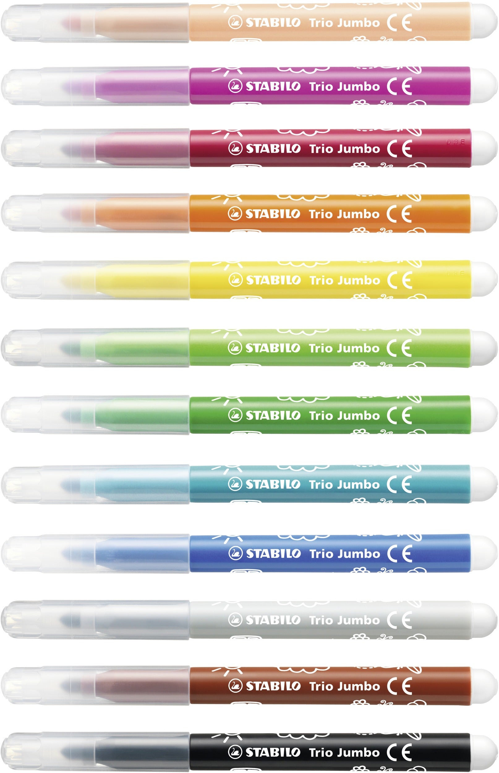 STABILO Trio Jumbo Filzstifte – Rundspitze, 3 mm, wasservermalbar, 12 Farben