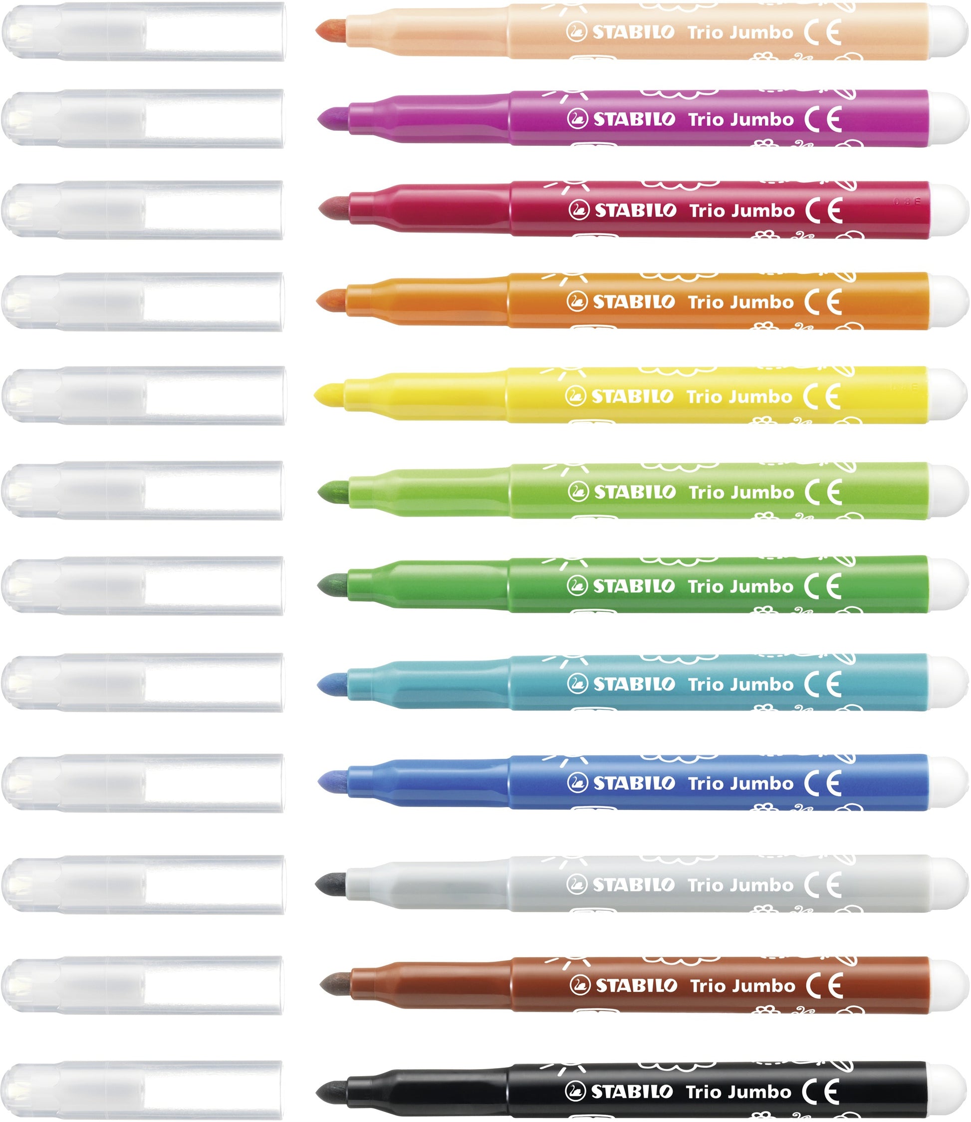 STABILO Trio Jumbo Filzstifte – Rundspitze, 3 mm, wasservermalbar, 12 Farben