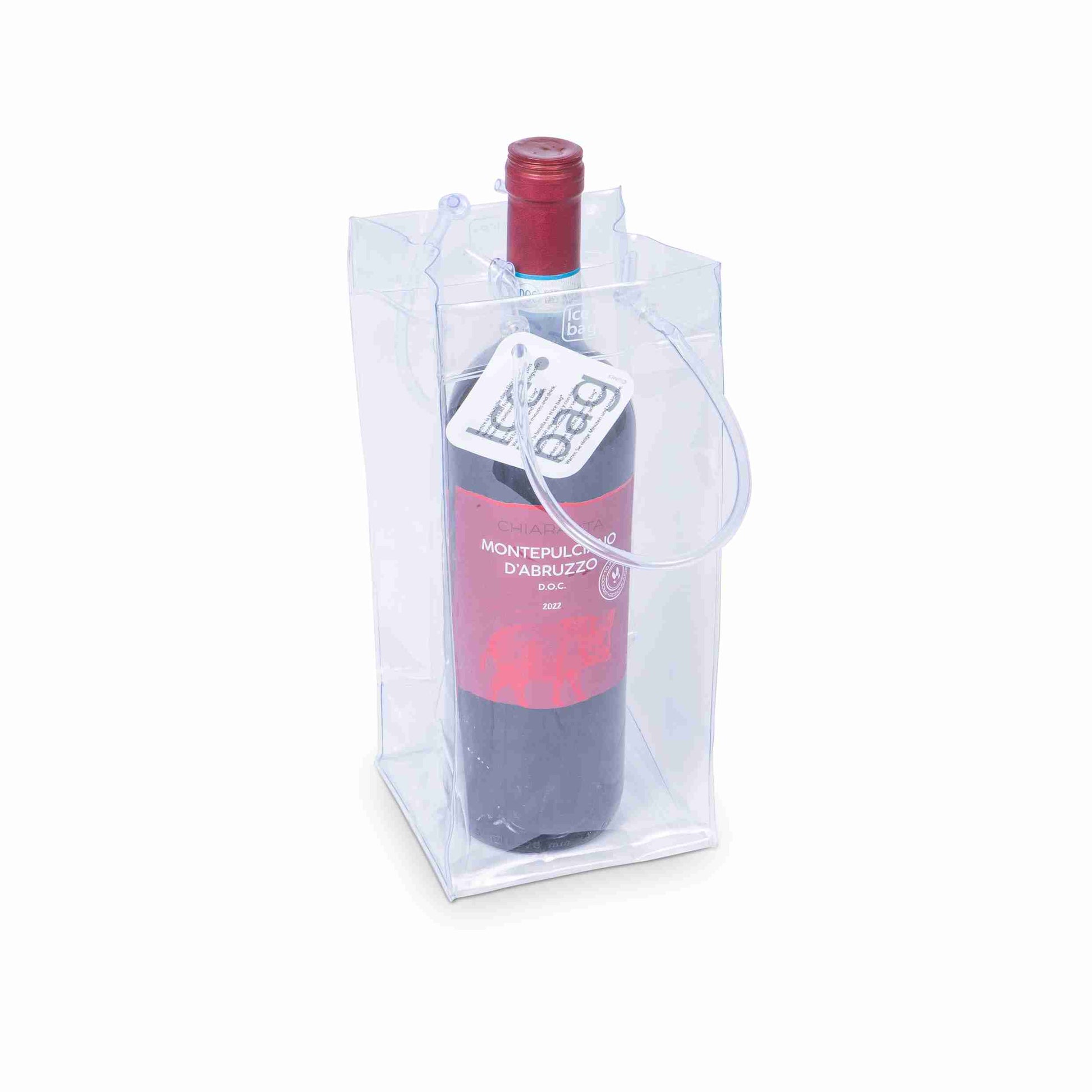 Ice bag Flaschentüte Kunststoff, transparent – 110 × 260 × 110 mm – für 1 Flasche – 1 Stk., ab 20 Stk.