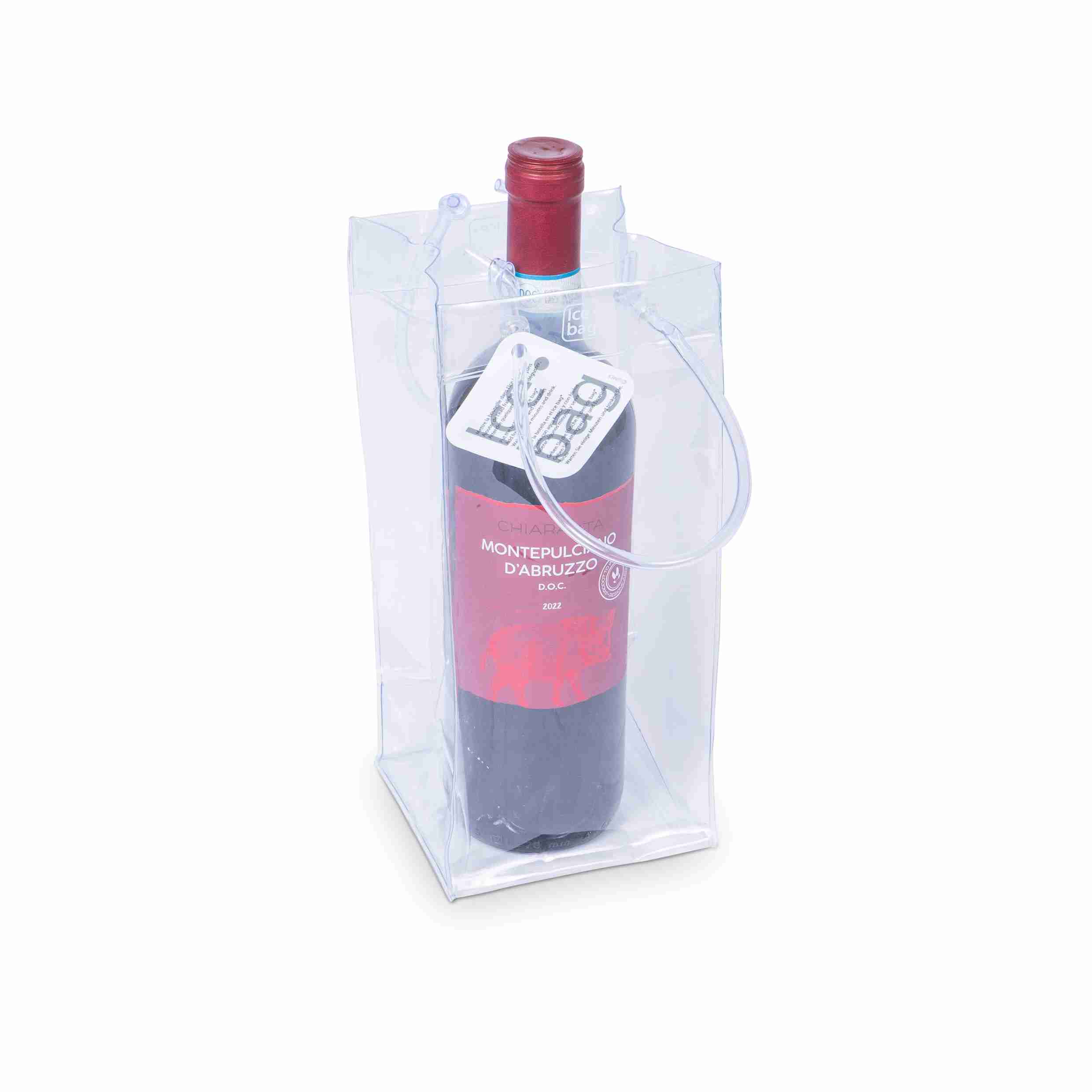 Ice bag Flaschentüte Kunststoff, transparent – 110 × 260 × 110 mm – für 1 Flasche – 1 Stk., ab 20 Stk.
