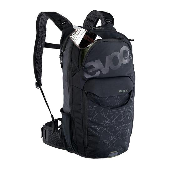 EVOC Sportrucksack Stage – 12 l, wasserabweisend, mit Regenabdeckung, Nylon – schwarz