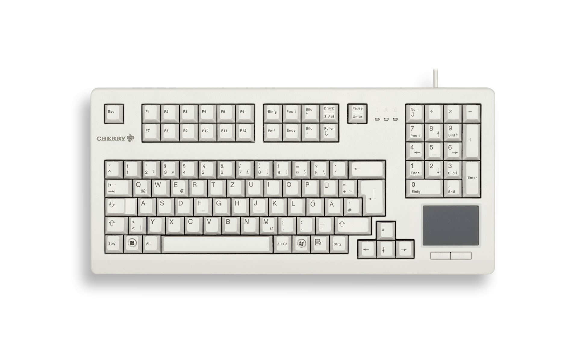 CHERRY TouchBoard G80-11900 – Tastatur, kabelgebunden (USB), US-Layout (EN), mit Touchpad, Grau – für Windows