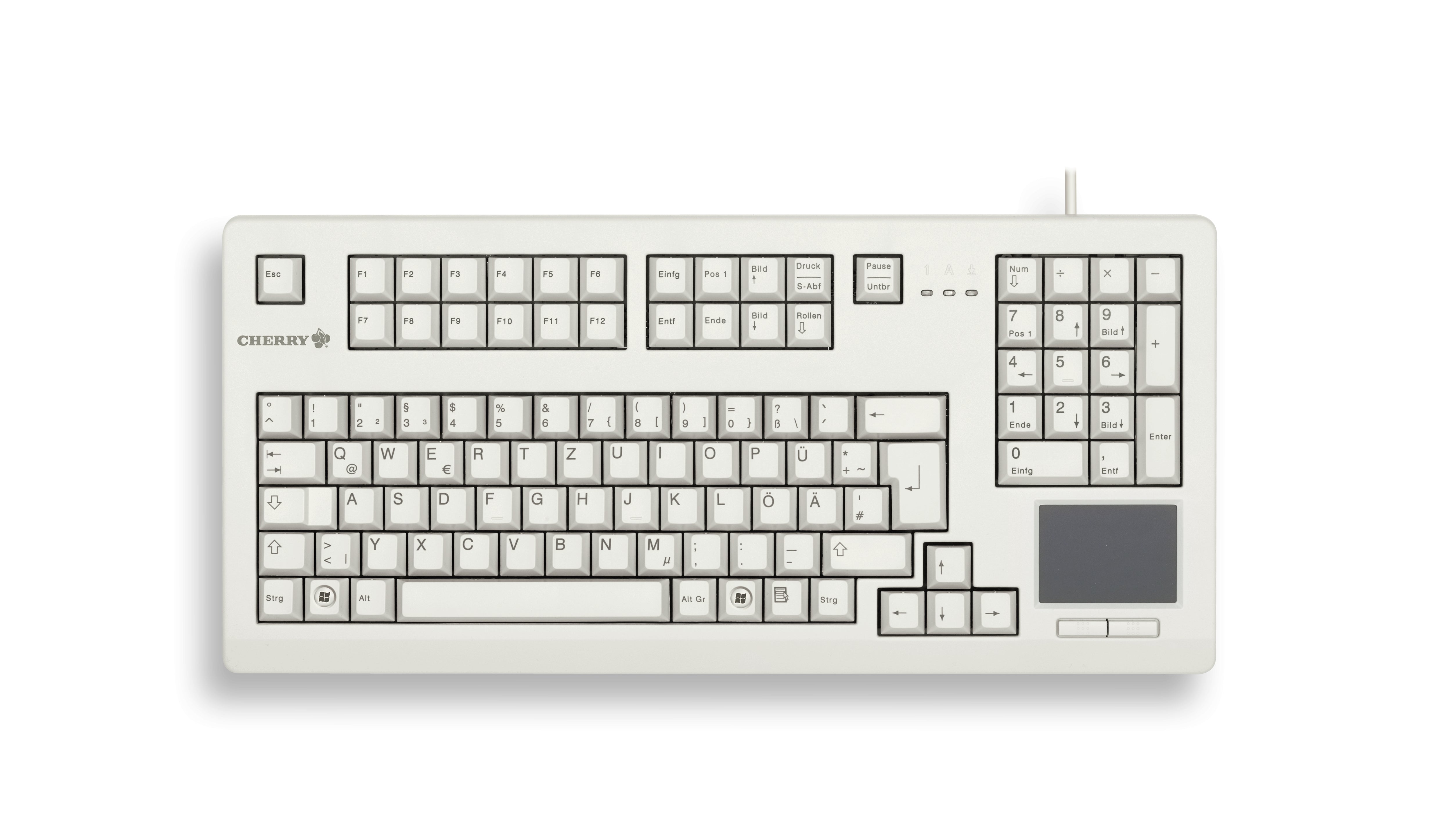 CHERRY TouchBoard G80-11900 – Tastatur, kabelgebunden (USB), US-Layout (EN), mit Touchpad, Grau – für Windows