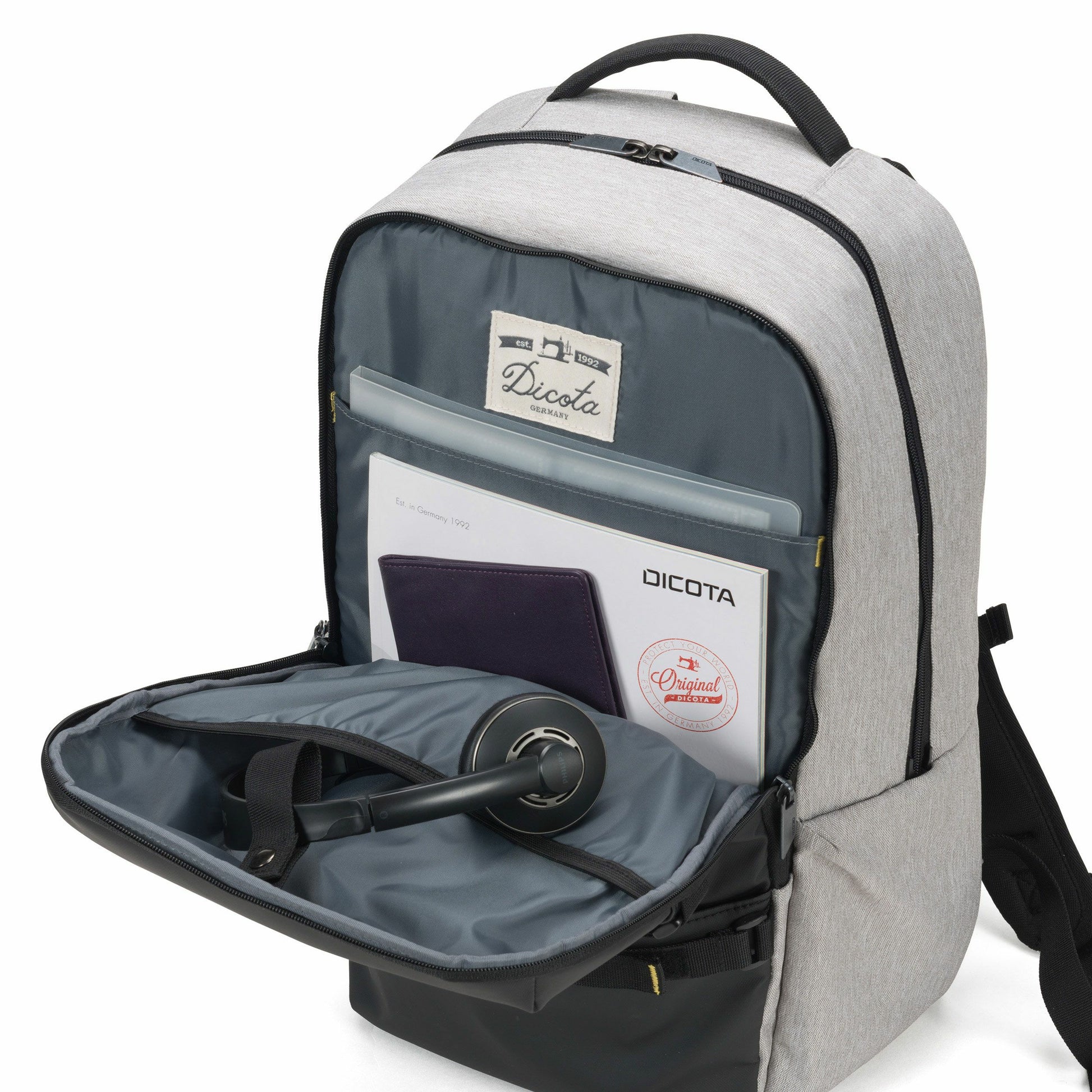 DICOTA Notebook-Rucksack bis 15,6" – HDF-geschütztes Notebook-Fach, Regenhülle – Grau