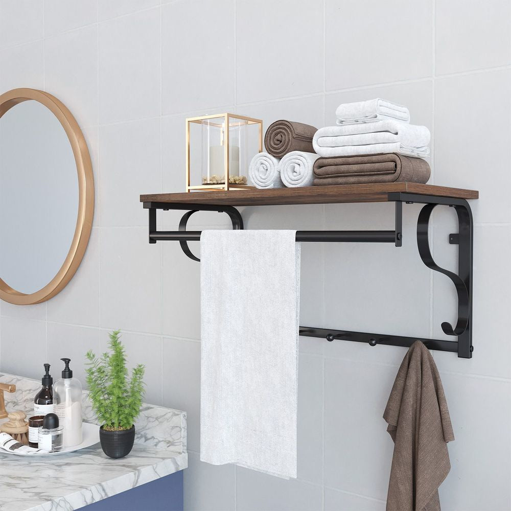 Vasagle Wandgarderobe – 5 Haken, MDF/Edelstahl, Braun, 60 × 30 × 31,7 cm