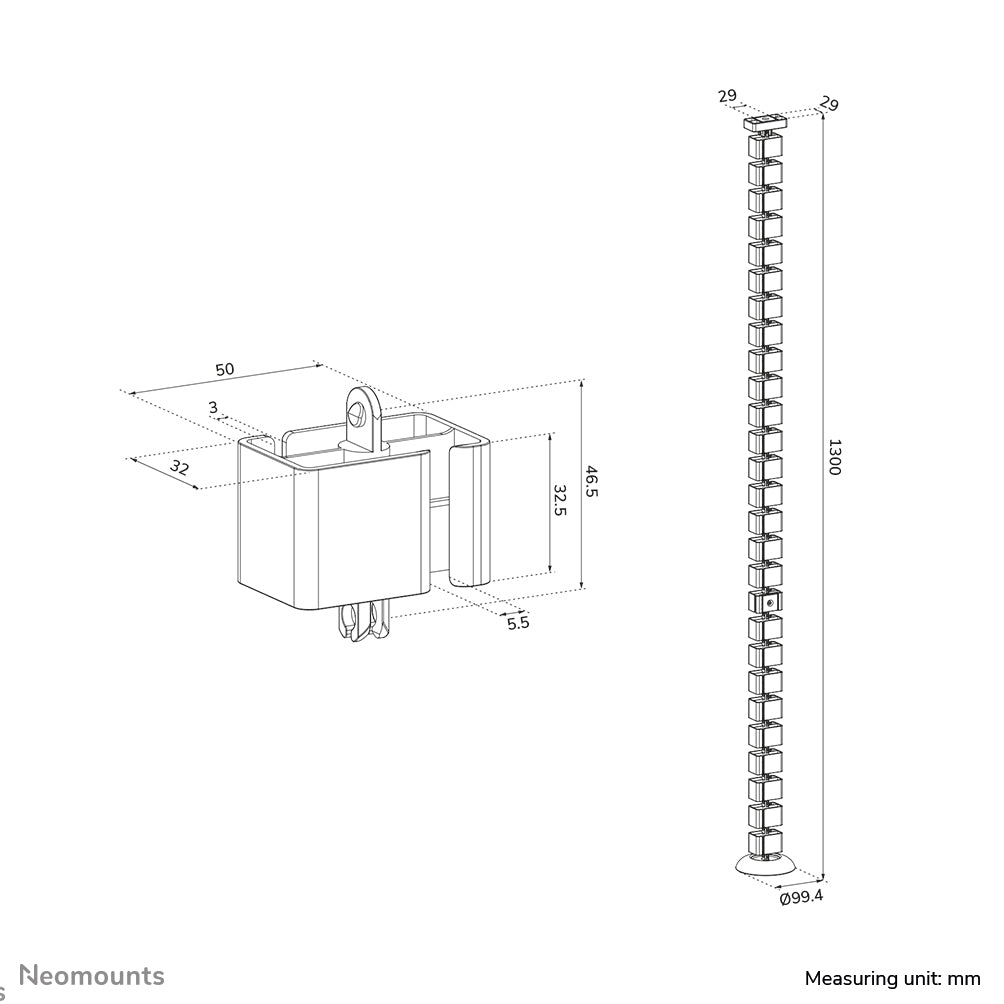Neomounts ADS06-132BL – Kabelführung, höhenverstellbar, 130 × 99,4 × 3,2 cm, Kunststoff, Schwarz