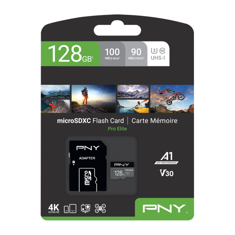 PNY PRO Elite PSDU128V3 microSDXC 128 GB – UHS-I, Klasse 10, U3, inkl. SD-Adapter