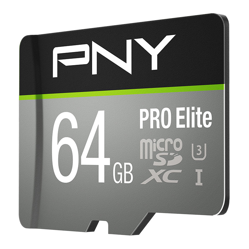 PNY PRO Elite PSDU64GV3 microSDXC 64 GB – UHS-I, Klasse 10, U3, A1, 100/90 MB/s, inkl. SD-Adapter