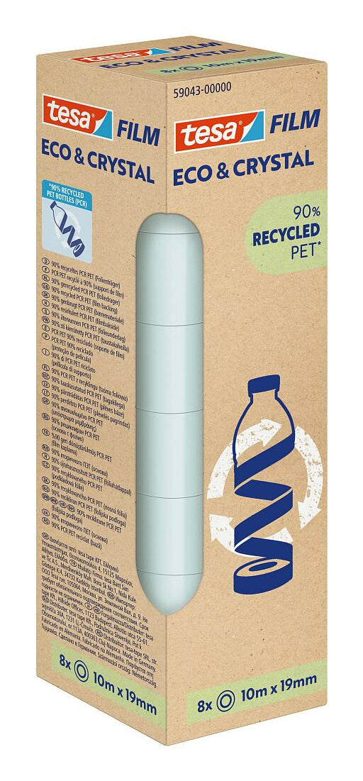 TESA Eco & Crystal Klebefilm klar – 19 mm × 10 m, transparent, PET, permanent, 8 Rollen