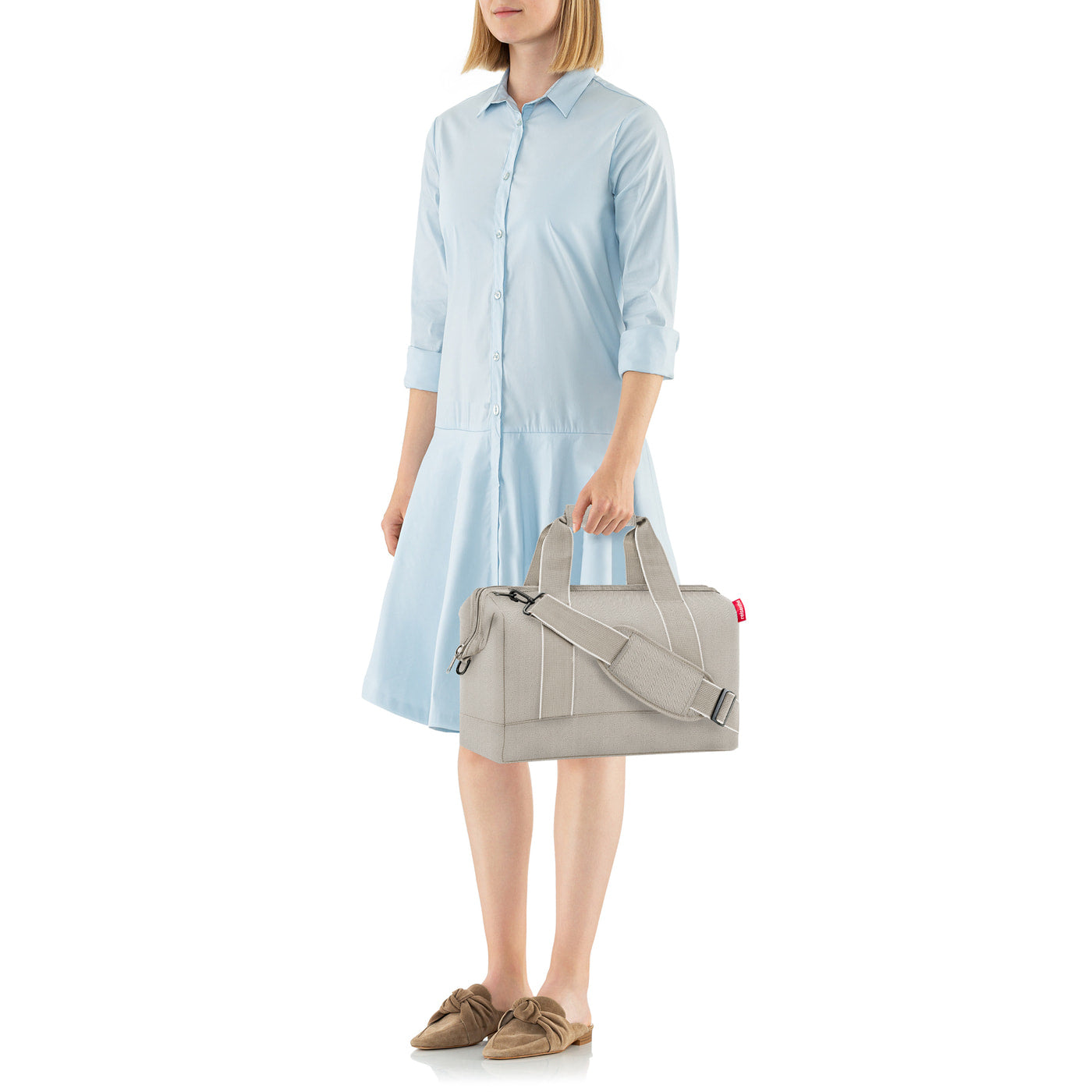 Reisenthel Umhängetasche Allrounder M – 18 l, Polyester, Herringbone Sand, 40 × 33,5 × 24 cm