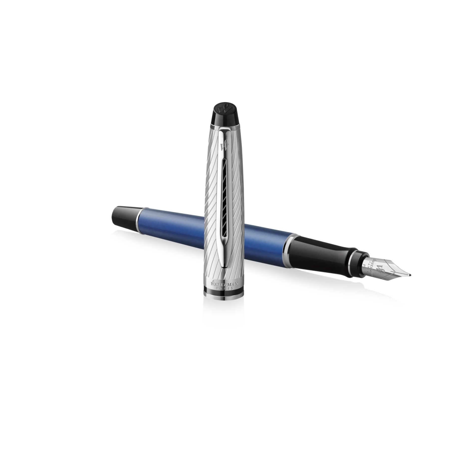 Waterman Expert Deluxe Palladium – Federspitze F – Metallic Blau
