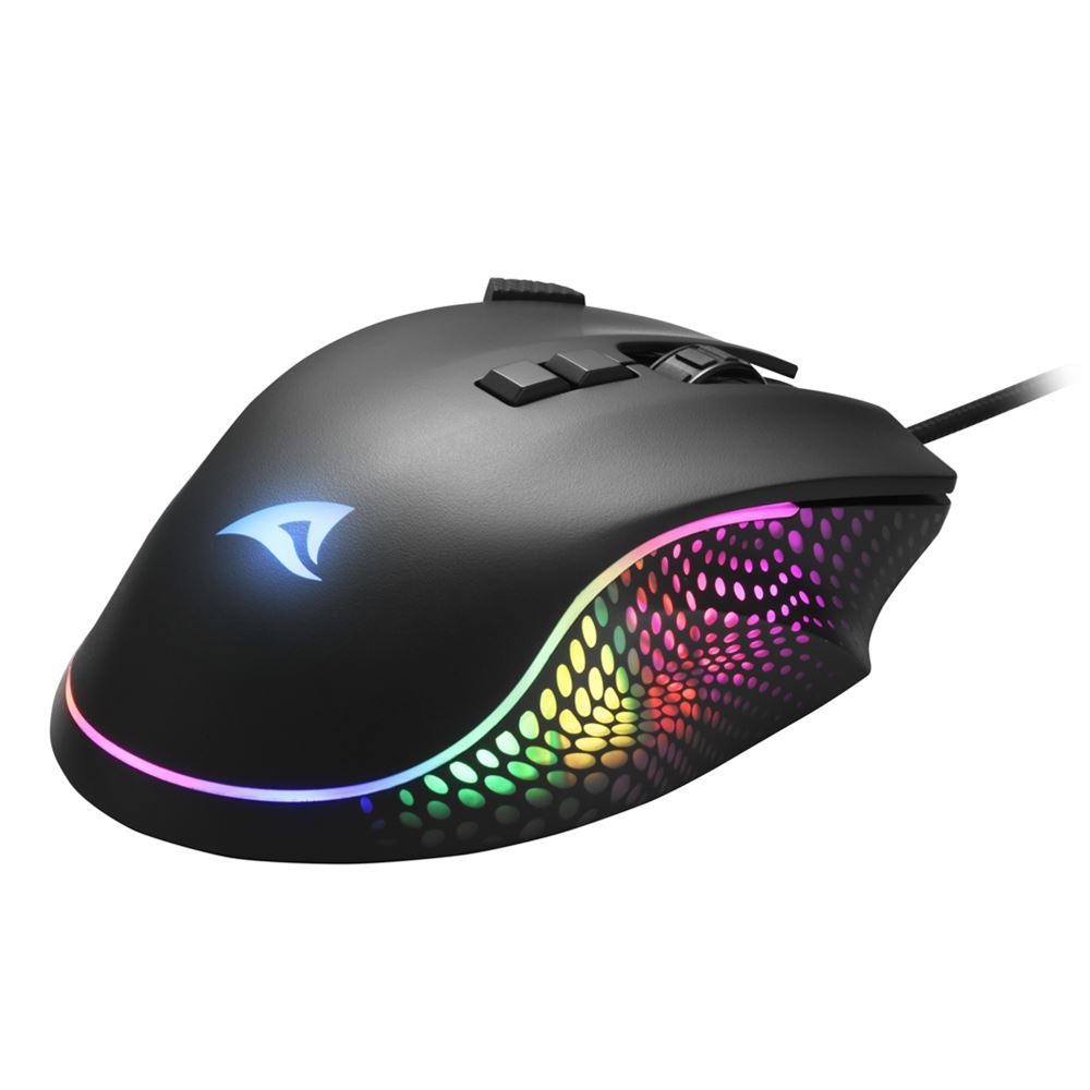 R-Go Tools Sharkoon SHARK Force 3 – Gaming-Maus – Kabelgebunden (USB‑A), 12800 DPI, RGB-Beleuchtung, rechts