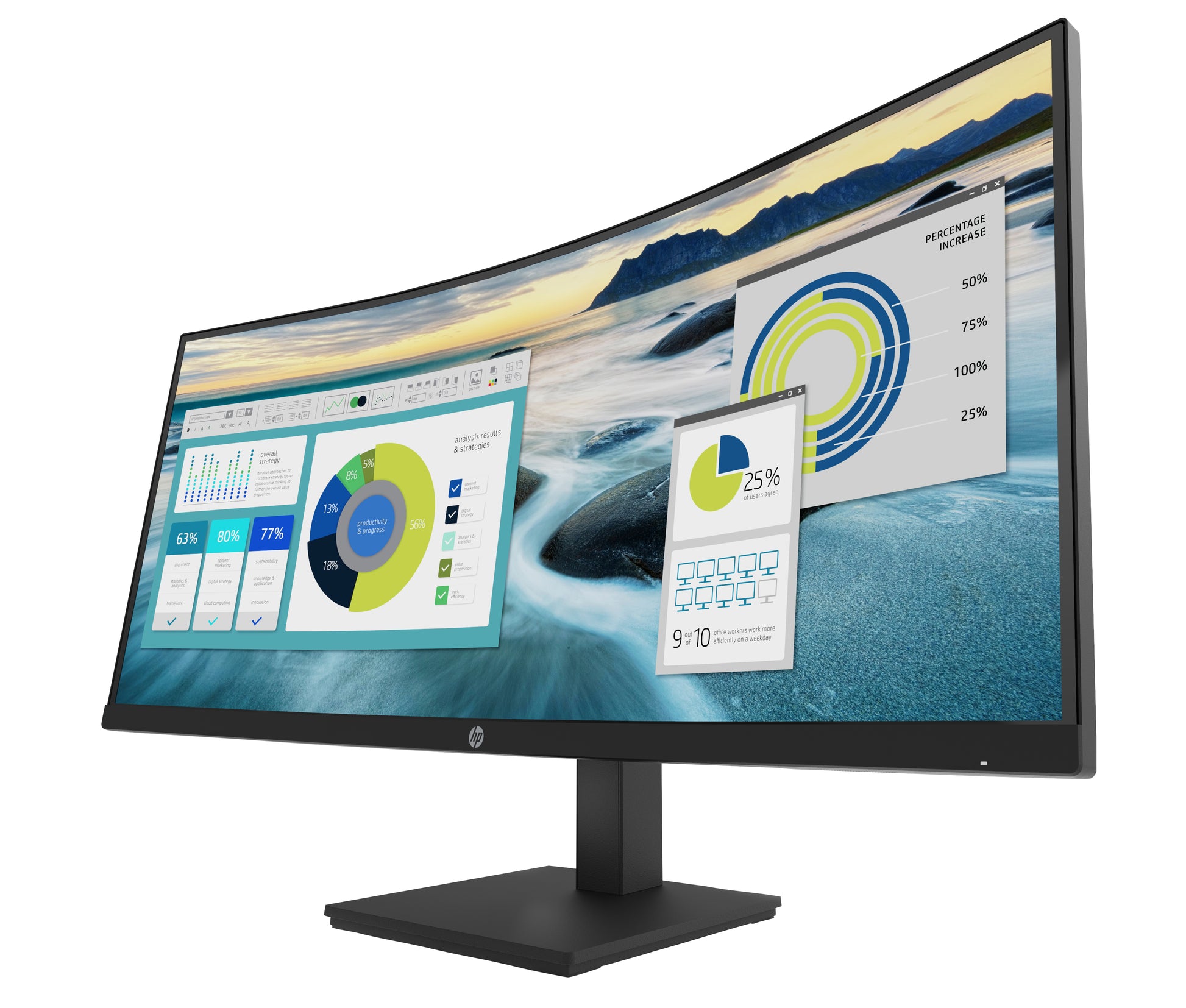 HP P34HC – Monitor, 34", 3440 × 1440, Gebogen, USB-C, HDMI, DisplayPort