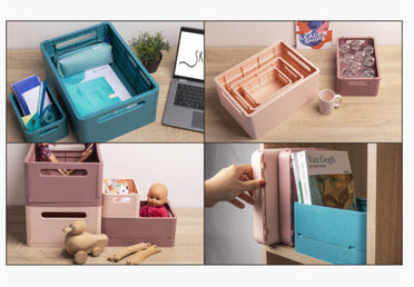 Exacompta Skandi Aufbewahrungsbox A4+ – klappbar, stapelbar, 375 × 40 × 275 mm, hellrosa, Kunststoff