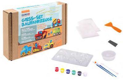 Glorex – Giessharz-/Resin-Set Baufahrzeuge – 6 Motive, 6 Acrylfarben – ab 6 Jahren – lufttrocknend