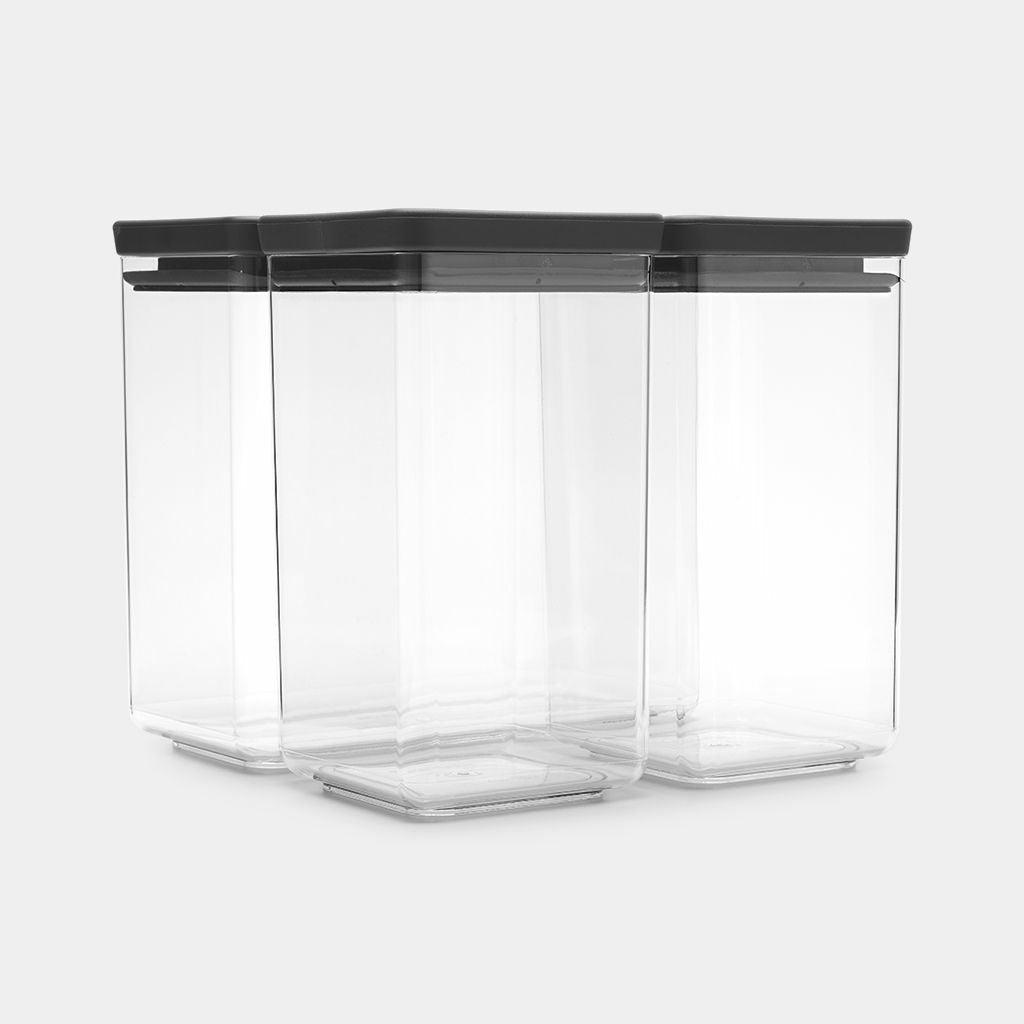 Brabantia Vorratsdose 3er-Set, 3,5 l, 1,6 l, 1,6 l, 22 × 11,1 × 20,1 cm, Kunststoff, Transparent