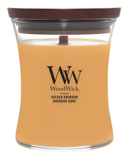 WoodWick Duftkerze Golden Bourbon, sortiert, Sojawachs, Ø 10 cm, 11 cm, 1 Stück