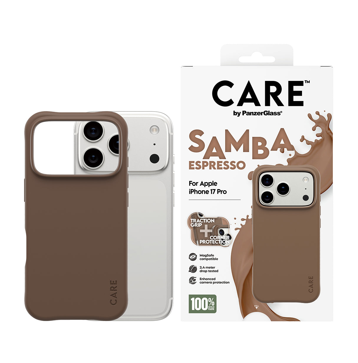 PanzerGlass Backcover CARE Fashionable Case Samba – für Apple iPhone 17 Pro – braun – TPU, MagSafe-kompatibel