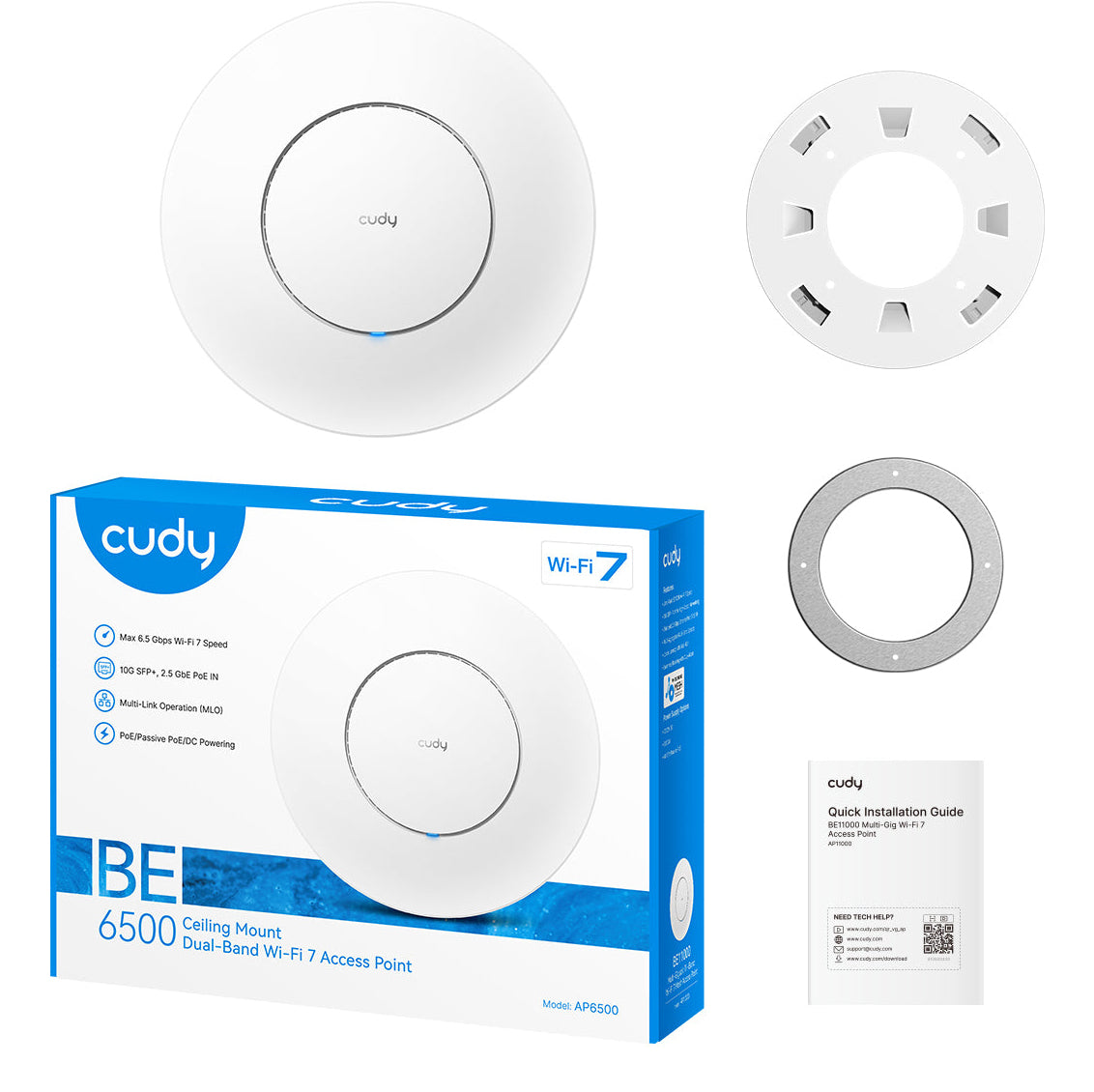 Cudy AP6500 – Access Point – Wi‑Fi 7 (2,4/5), 6,5 Gbit/s, 10GbE, 2,5GbE PoE, Wand/Decke