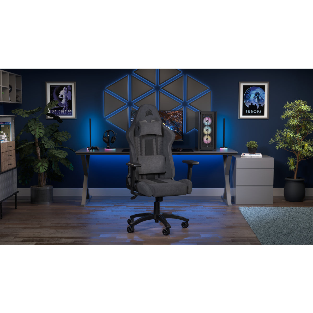 Corsair T100 Stoff Grau – 2D Armlehne