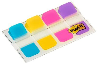 3M Post-it Indexstreifen Strong schmal – 16×38 mm – sortiert, 4×10 Stück, mit Dispenser