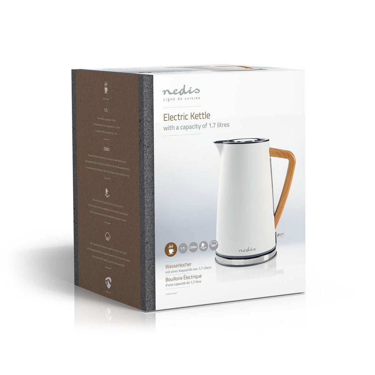 Nedis Wasserkocher – 1,7 l, Kunststoff, 2200 W, Weiss, 360°-Sockel