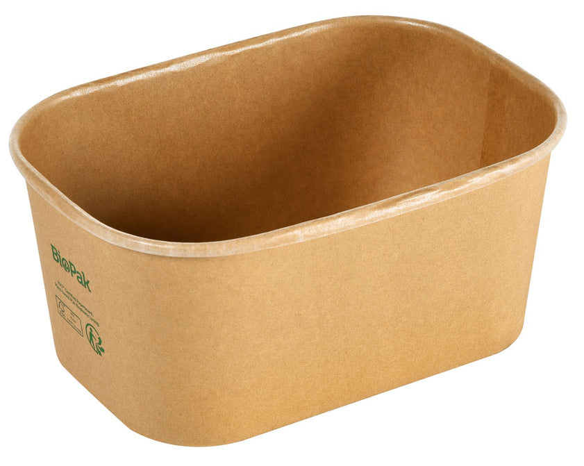 BioPak Take-away-Box, Papier/Karton (PLA-beschichtet) – 1000 ml 120 × 171 × 77 mm, braun – FSC – 50 Stk.