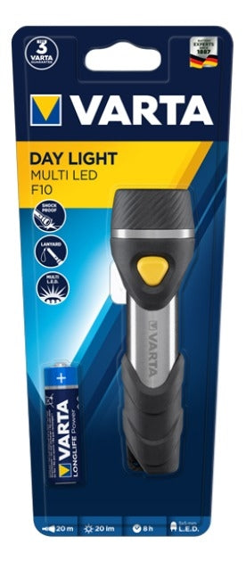 VARTA Taschenlampe Multi LED Day Light F10 – 20 lm, 20 m, Batteriebetrieb AA – Aluminium