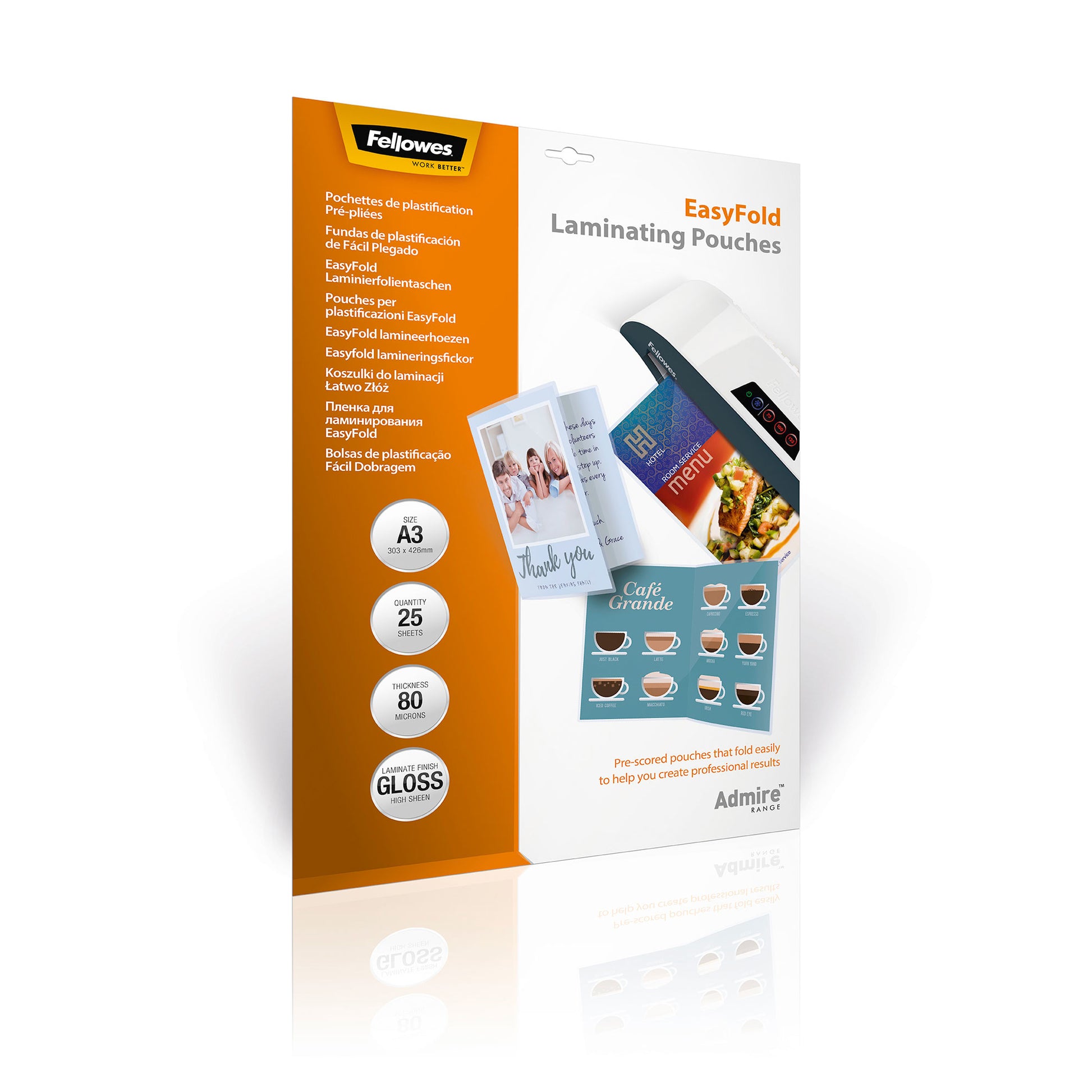 Fellowes Laminierfolien A3 – 80 µm, glänzend, 25 Stück