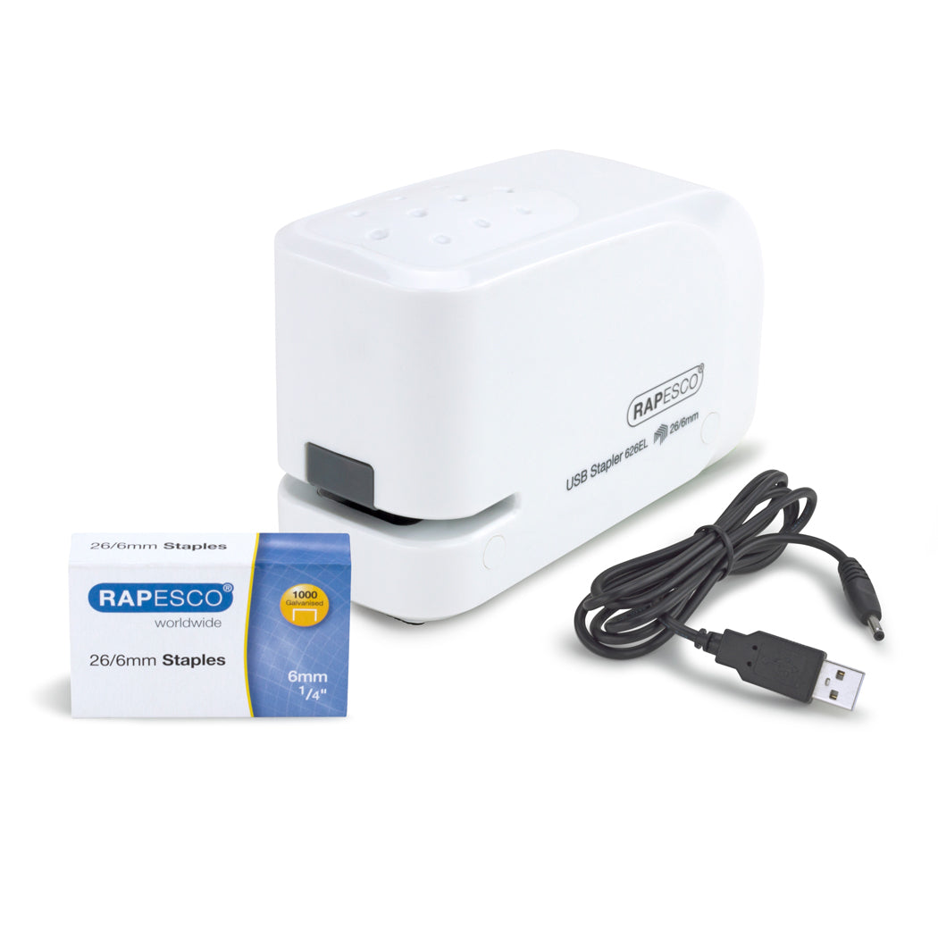 Rapesco 1453 Elektrohefter – 15 Blatt, Akku/Netz, für 26/6, Weiss