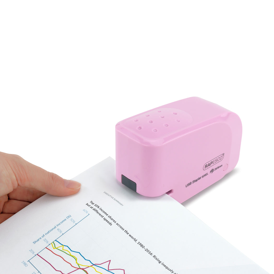 Rapesco 626EL Elektrohefter – 15 Blatt, Akku/Netz, für 26/6, Rosa
