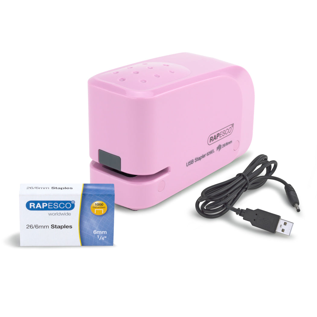 Rapesco 626EL Elektrohefter – 15 Blatt, Akku/Netz, für 26/6, Rosa