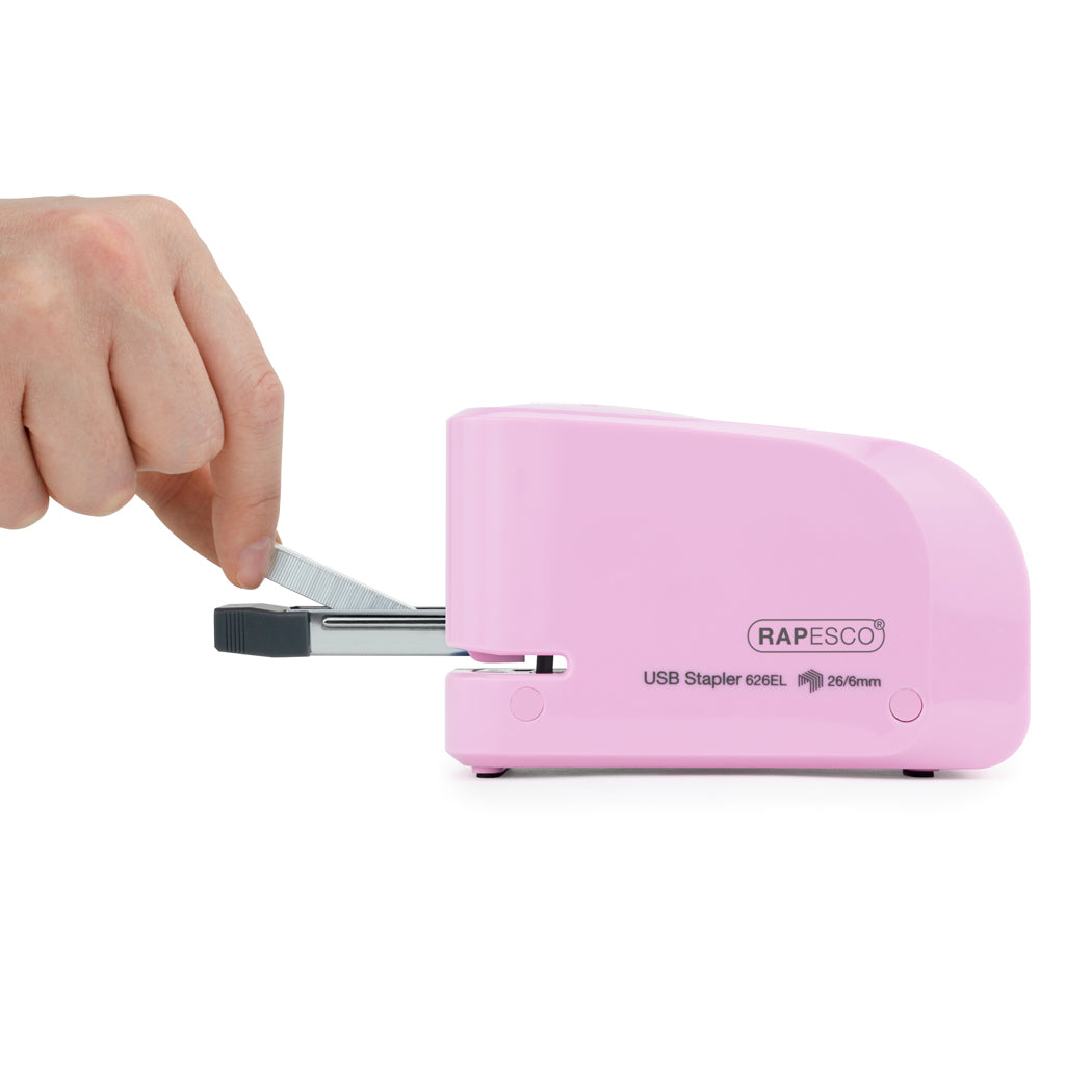 Rapesco 626EL Elektrohefter – 15 Blatt, Akku/Netz, für 26/6, Rosa