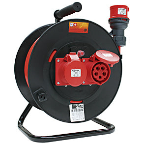 Steffen Kabelrolle, 33 m, 2×CEE 16-5, IP44, CEE 16-5 Eingang, 5-adrig 1,5 mm² – rot